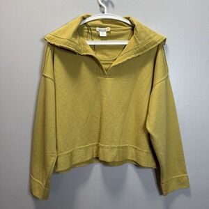 C&C California Sweatshirt Cropped SZ L Mustard Yellow Long Sleeves 100%‎ Cotton